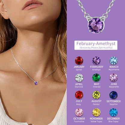 925 Sterling Silver Cute Cat Necklace with Birthstone Pendnat Hypoallergenic Jewelry Gifts for Women Cats Lovers Best Friend Sister Mom Wife Valentines Mothers Day Christmas Birthday