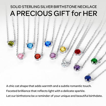 925 Sterling Silver Cute Cat Necklace with Birthstone Pendnat Hypoallergenic Jewelry Gifts for Women Cats Lovers Best Friend Sister Mom Wife Valentines Mothers Day Christmas Birthday